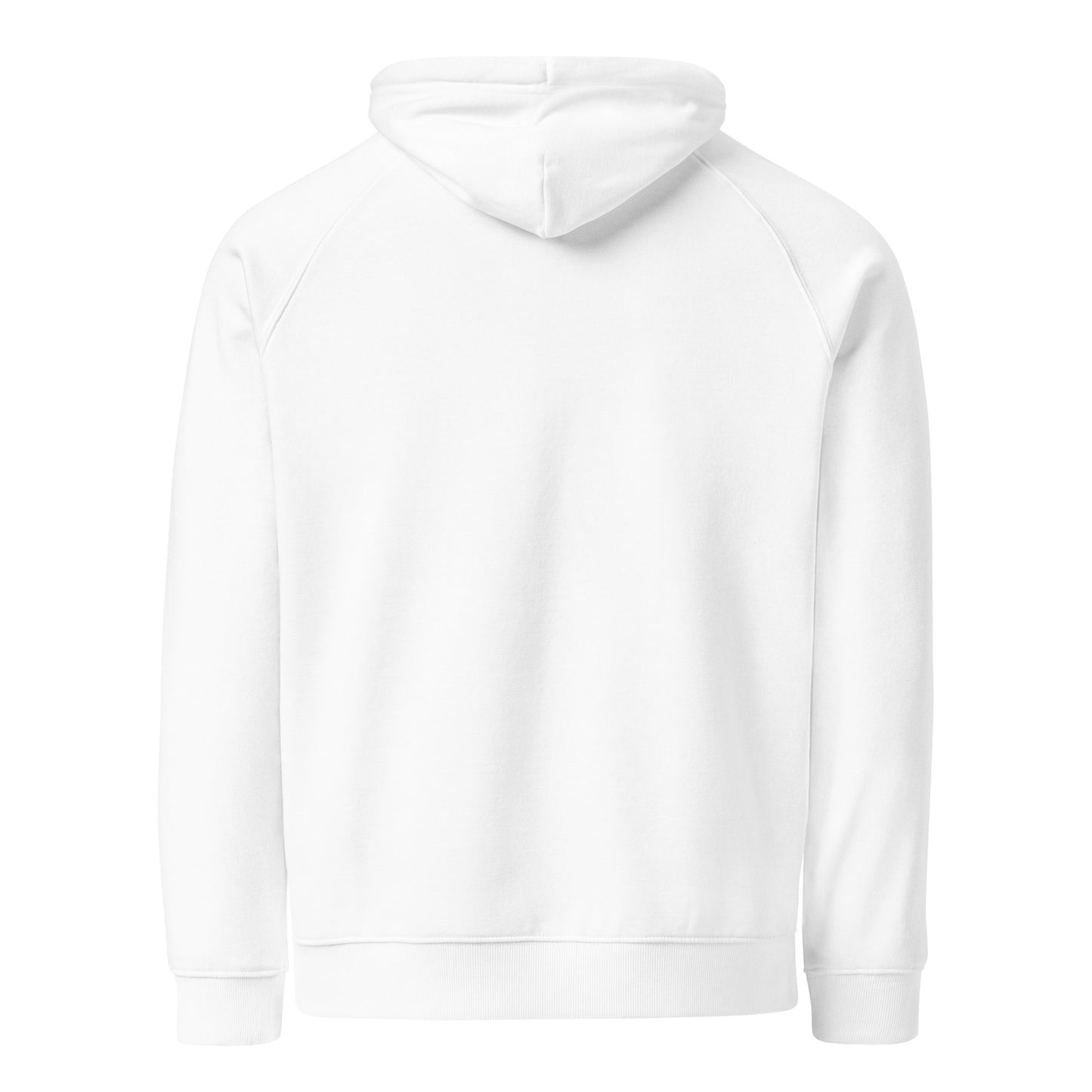 Back view of white fleece organic hoodie for engineer and machinist.