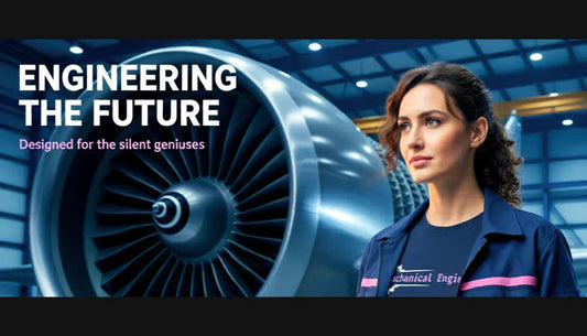 Woman standing by an airplane turbine