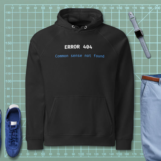 Error 404 Common Sense | Programmer Eco Raglan Hoodie