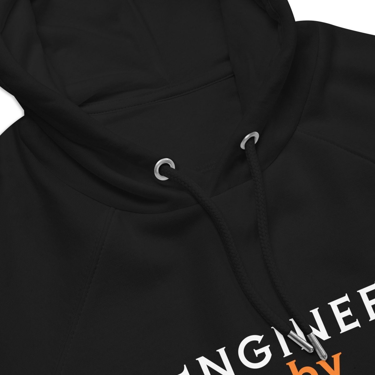 Hood close up of black hoodie for enginners and women in STEM.