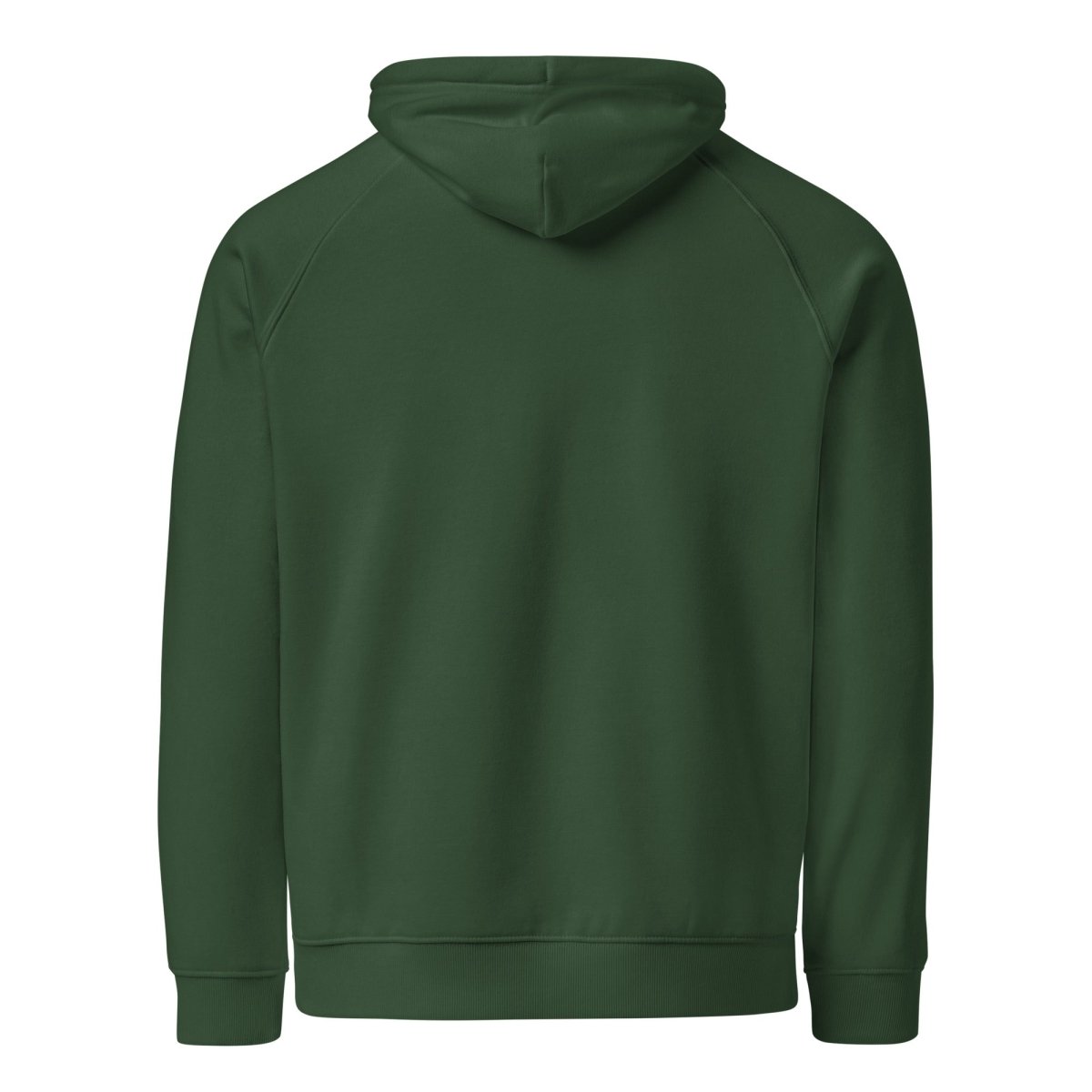 Back of plain green organic fleece hoodie for technicians and engineers solving issues.