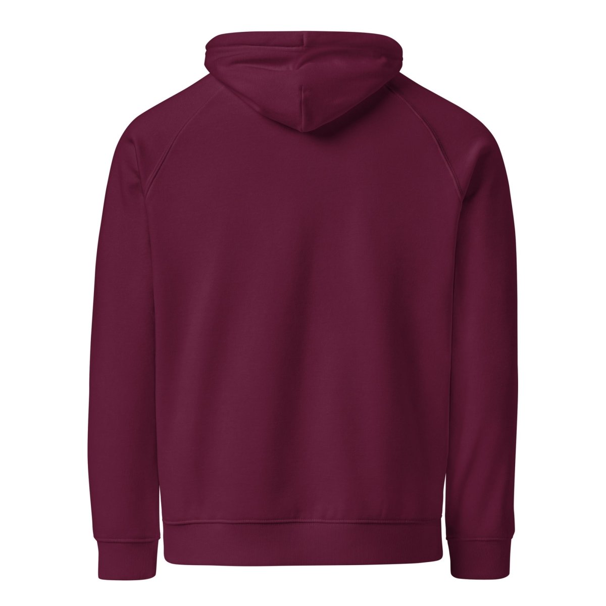 Back of plain red organic fleece hoodie for technicians and engineers solving issues.
