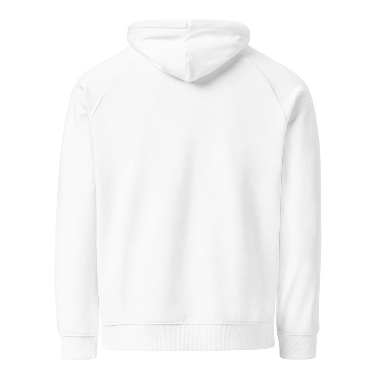 Back view of plain white organic fleece hoodie for enginners and women in STEM.