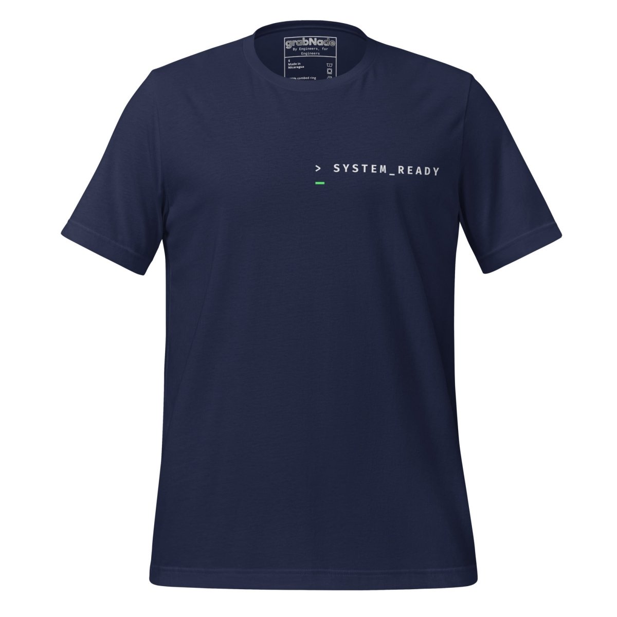 Navy t-shirt front "> System_Ready" back diagnostic screen with "Meeting_Capacity: 0 MB".