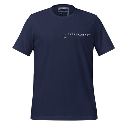 Navy t-shirt front "> System_Ready" back diagnostic screen with "Meeting_Capacity: 0 MB".