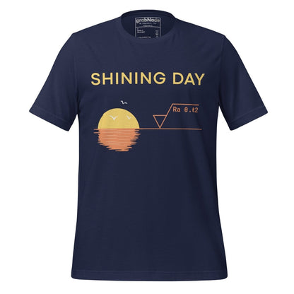 NAvy t-shirt featuring an Ra0.02 surface finish symbol on a geometric sunset horizon line.