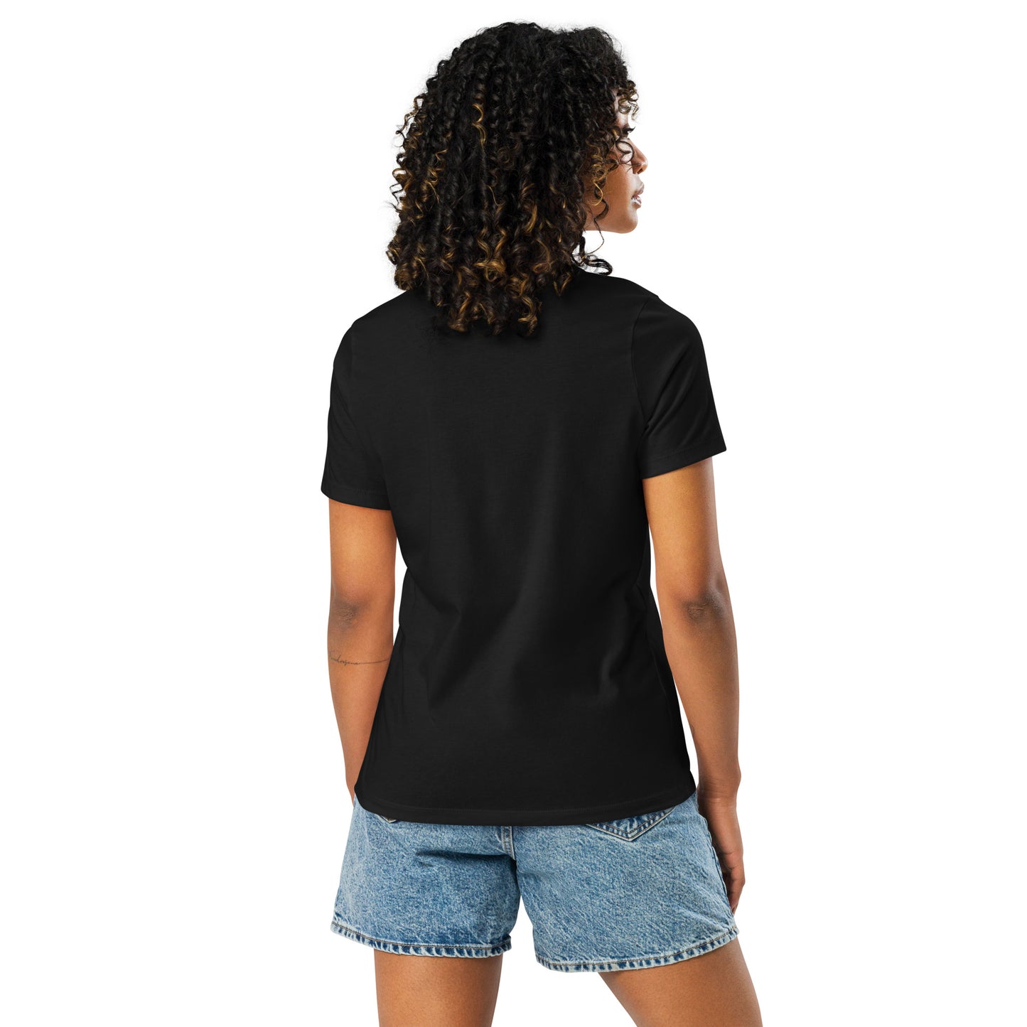 Women's cut, back side view of plain black t-shirt for mechanical engineer girls.