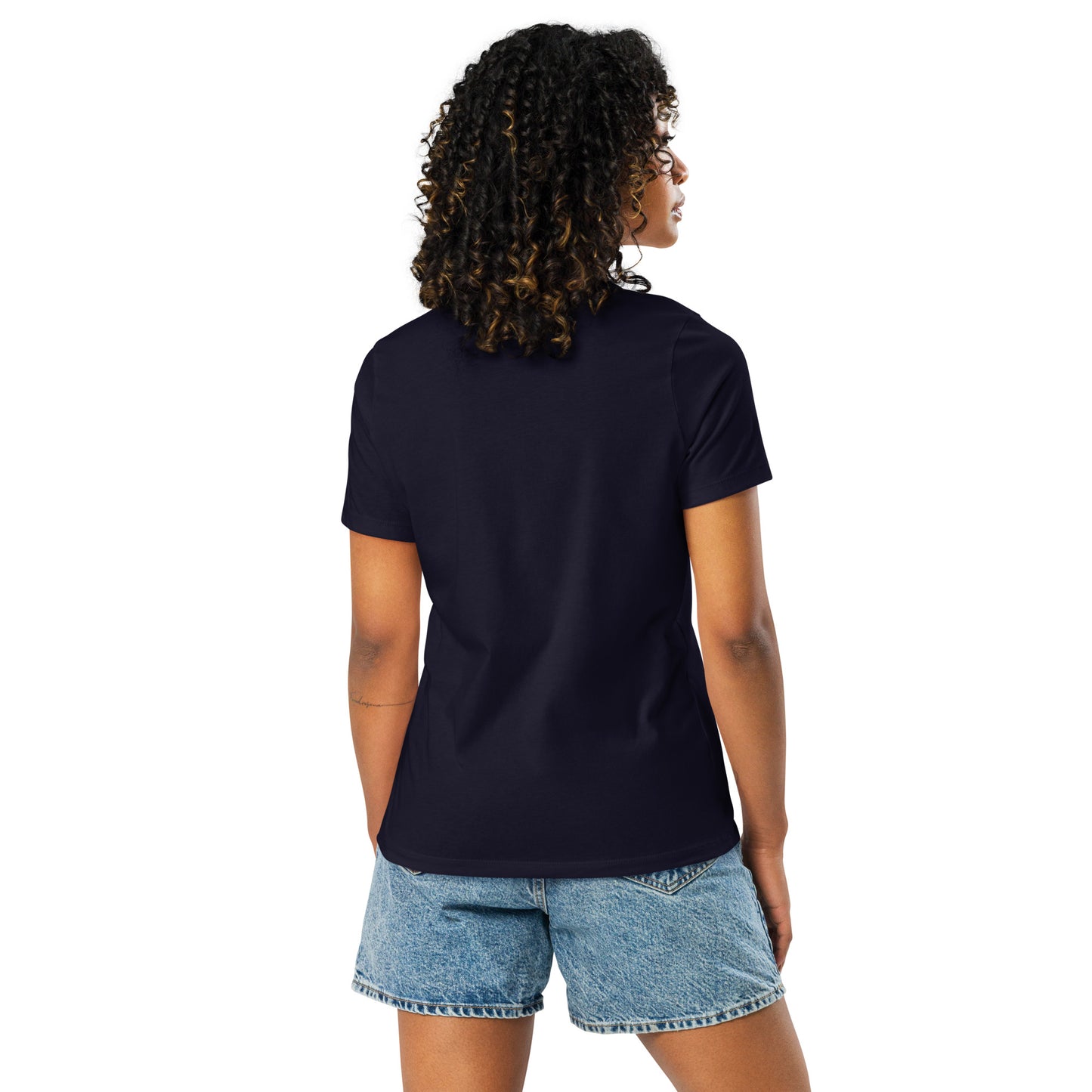 Women's cut, back side view of plain navy t-shirt for mechanical engineer girls.