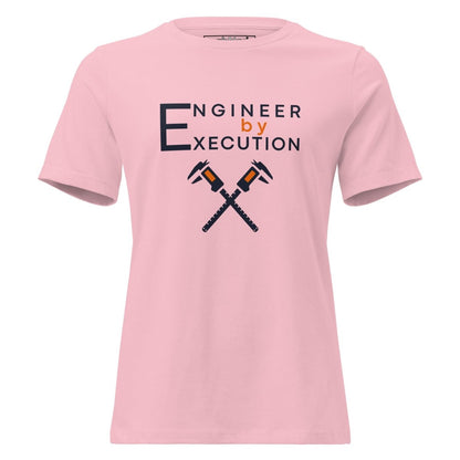 Pink premium combed ring-spun cotton tee with “Engineer by Execution” text with crossed calipers.